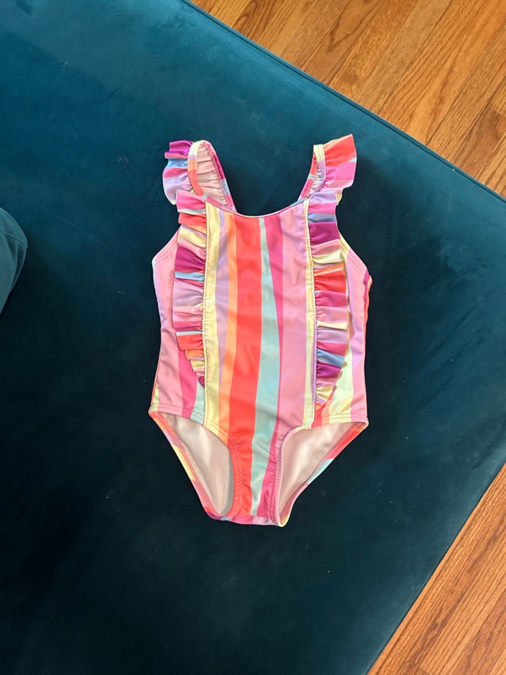 wonder nation Pink Multi-Color Stripe Ruffle One-Piece Swimsuit